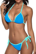 Suvimuga Women Two Piece Swimsuit Color Block Swimwear Halter String Triangle Bikini Sets