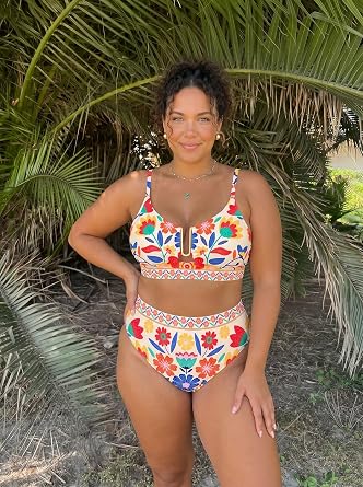 Herseas Womens 2 Piece High Waisted U Wire Bikini Set Floral Print Swimsuit Crisscross Back Bathing Suit Beach Swimwear