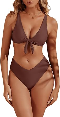 geluboao Bikini Sets for Women High Waisted Two Piece Swimsuit Sexy V Neck Tie Kont Push Up High Cut Bathing Suit