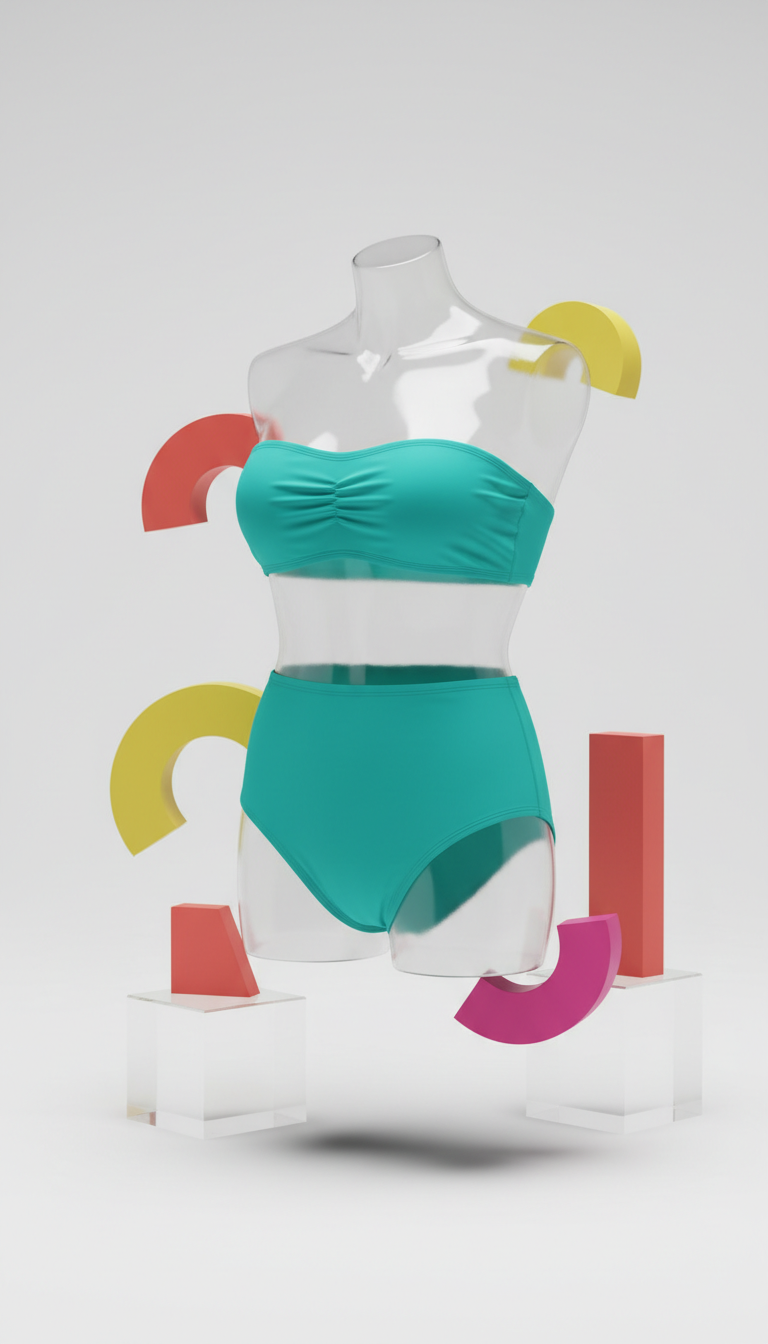 Tropical Teal Bandeau Top and High-Waist Bottoms
